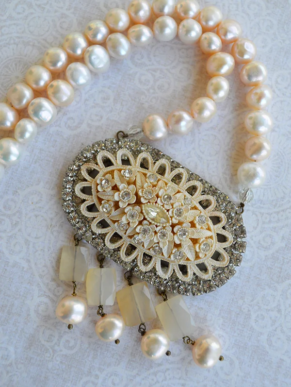 adorn by samouce_vintage carved celluloid rhn flower brooch blush pearl necklace7.jpg