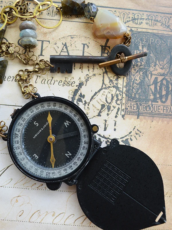 adorn by samouce_antique field compass key flower chain necklace2.jpg