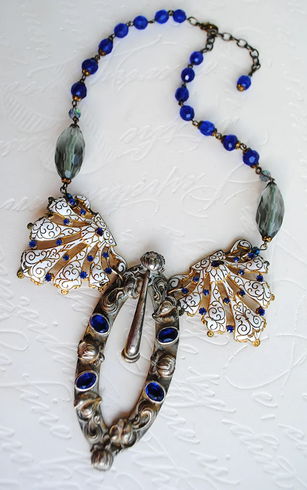 adorn by samouce_Victorian silver buckle white enamel cobalt necklace.jpg