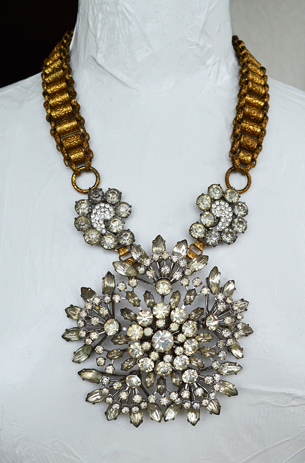 adorn by samouce_1950s Rhn flower brooch deco clip regalia chain necklace.jpg