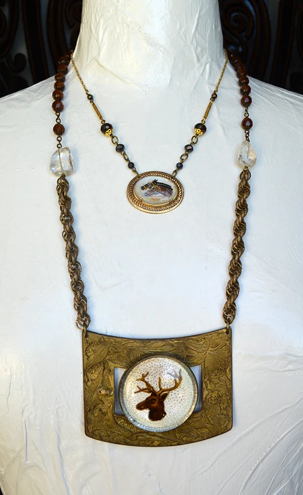 adorn by samouce_antique brass elk horse rosette victorian buckle necklace2.jpg
