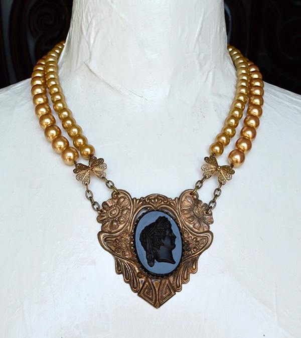adorn by Samouce_French jet cameo faux pearl necklace.jpg