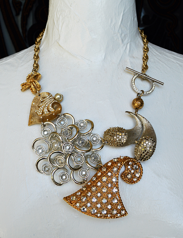 adorn by Samouce_gold silver rhn brooch cluster necklace.jpg