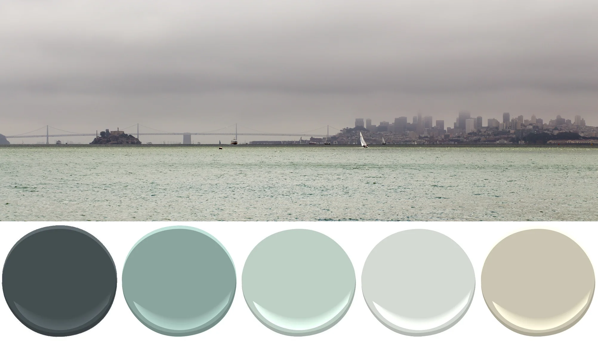 Stonecutter (Kitchen) / Granada Villa (Master) / Turquoise Mist (Living & Dining) / Wickham Gray (Bathrooms) / Coastal Fog (Hall)