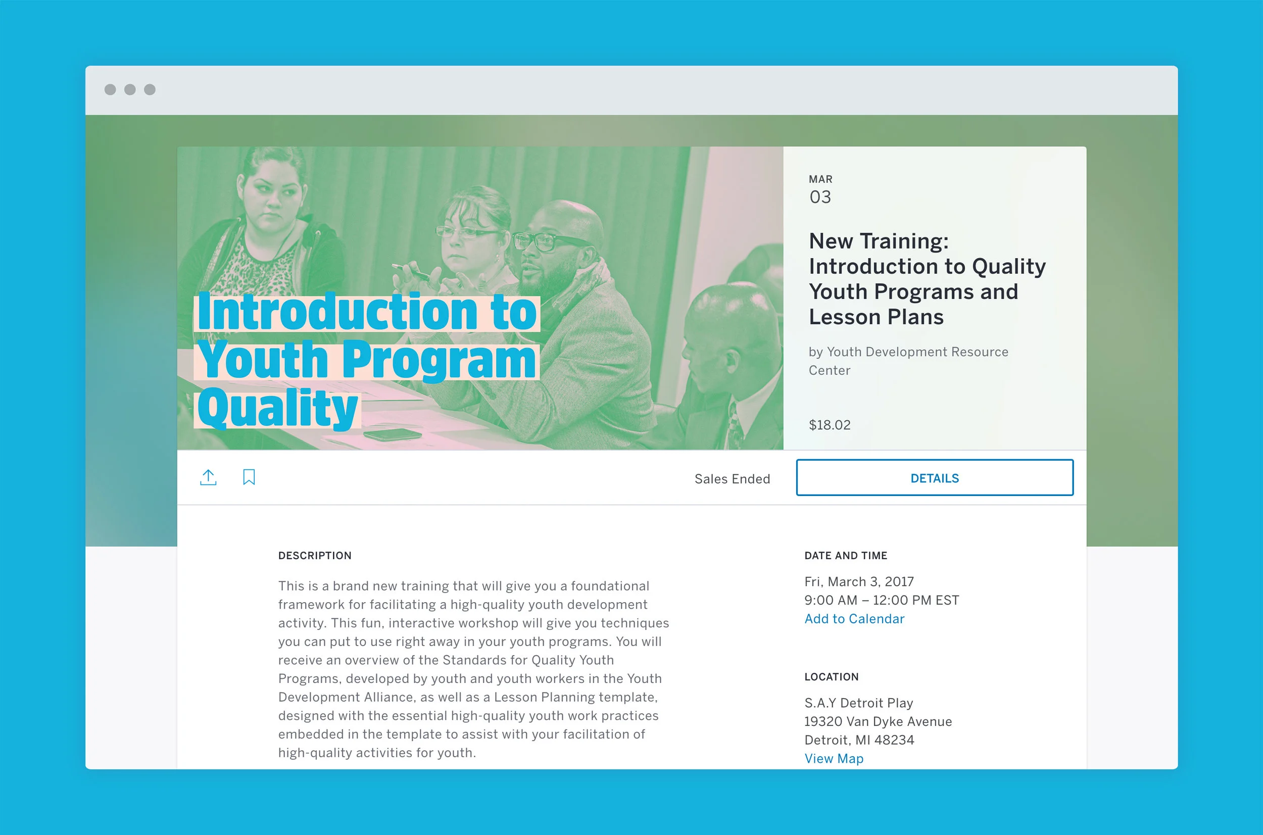 Above: outreach materials on Eventbrite helped to increase workshop awareness and online enrollment.