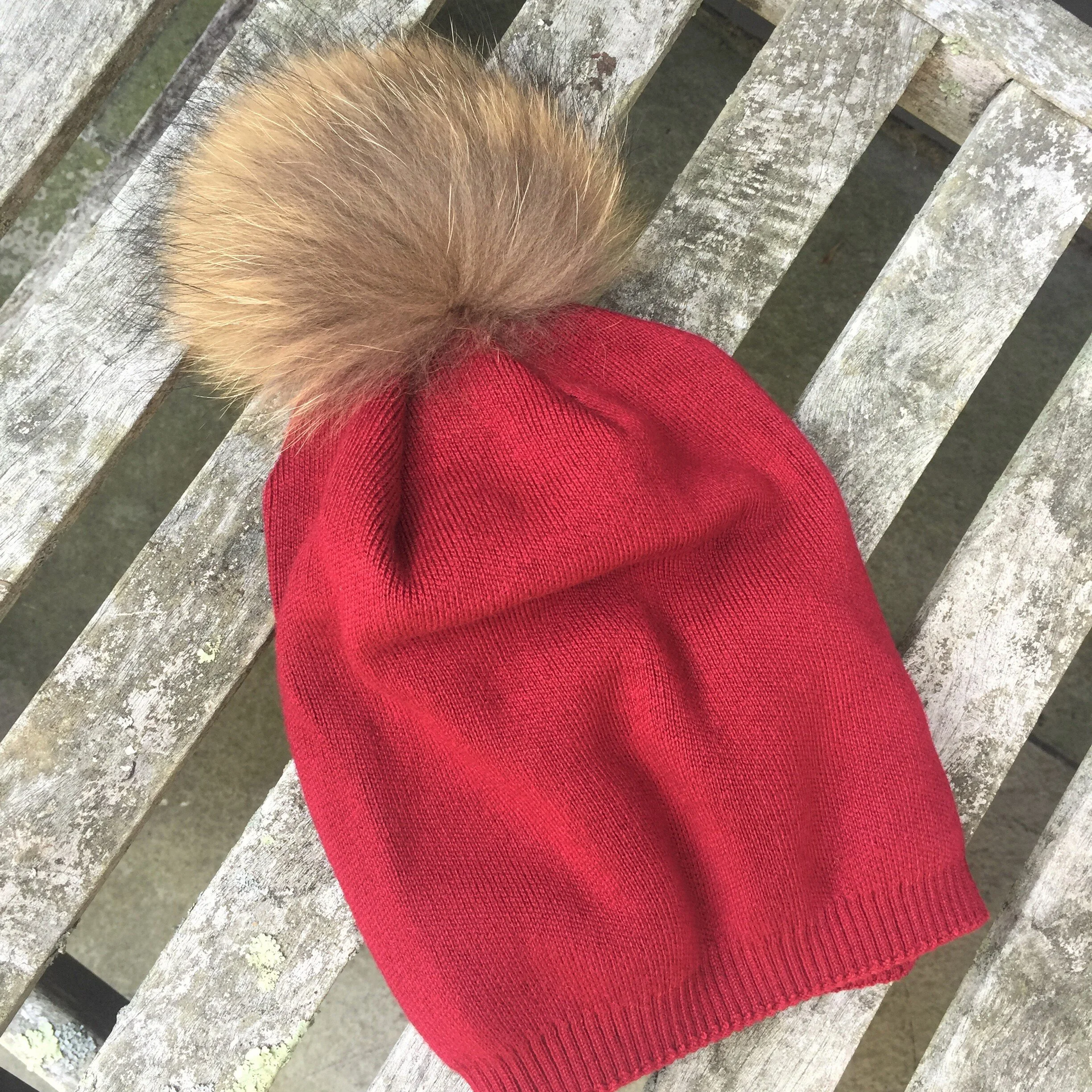 Fine Knit Angora Fur Pom Pom Slouchy 