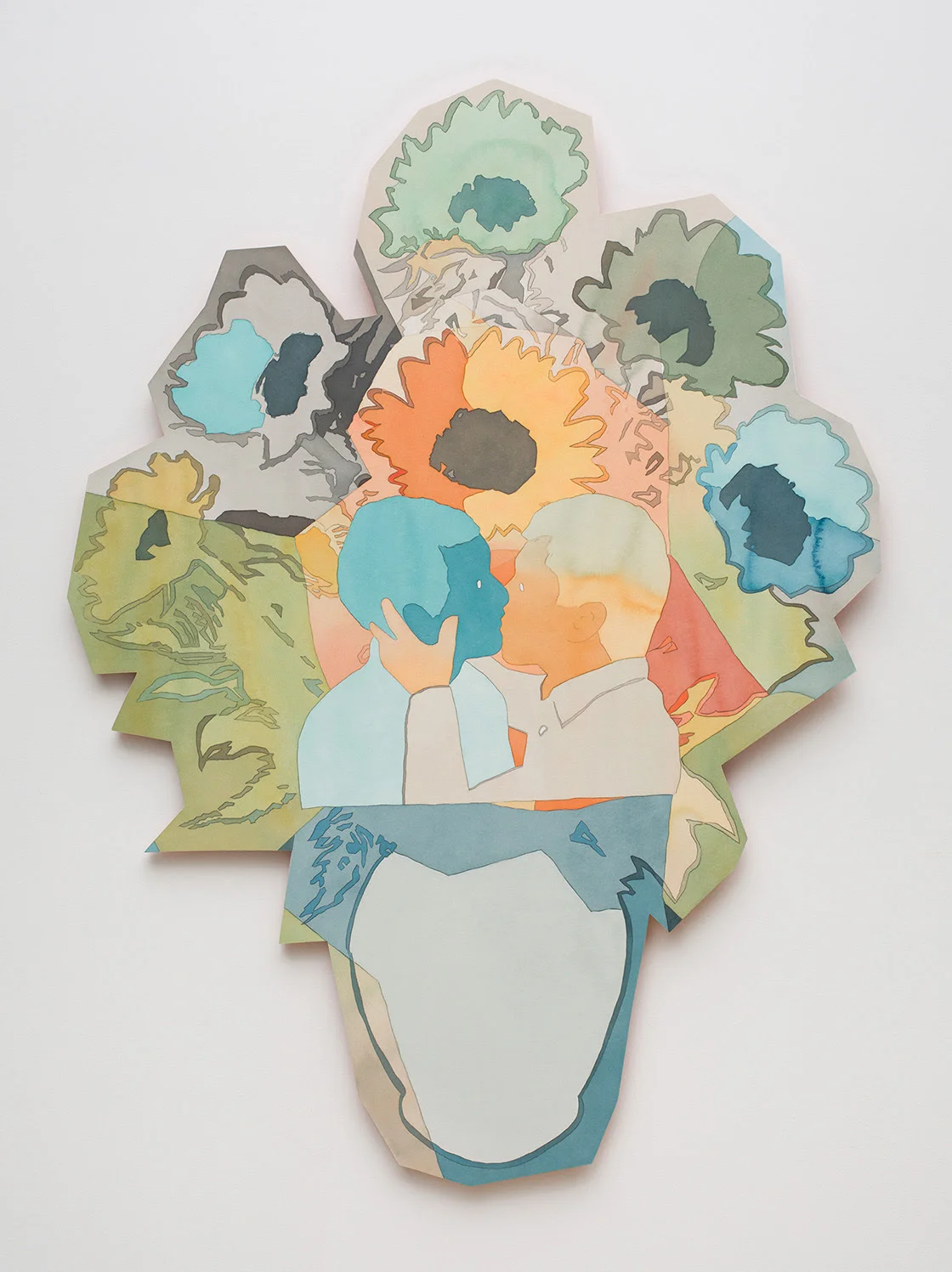 Dan Gluibizzi, Kiss , 2018, acrylic and paper on panel