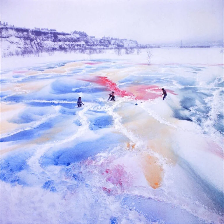 GUN Event to Change the Image of Snow (1970) photo of performance-art event in progress (photo © Hanaga Mitsutoshi)