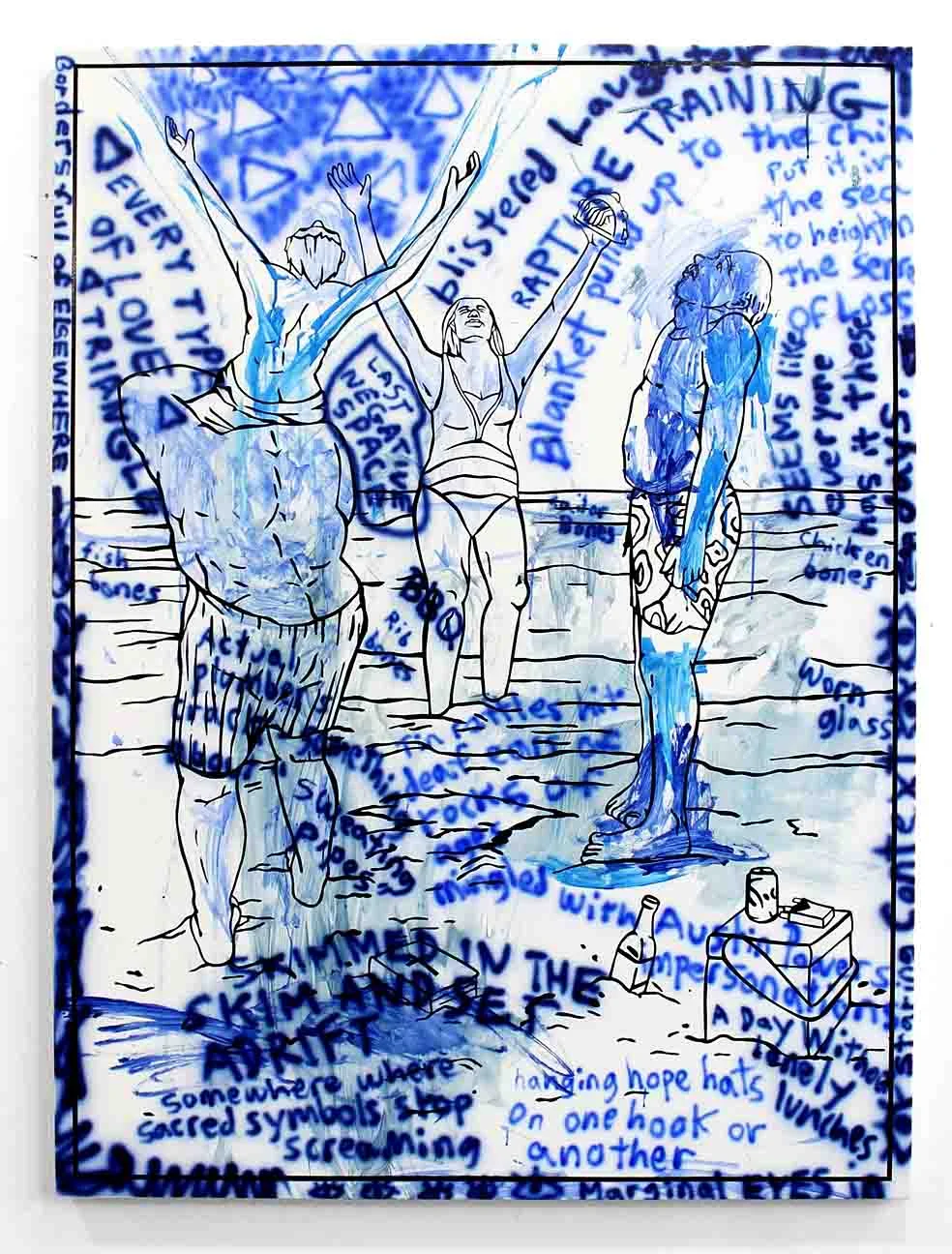 Willie Wayne Smith, "Rapture Training" 2017, Acrylic and air-brushed acrylic on canvas, 62" x 46" Exhibition: The Threads of Fate