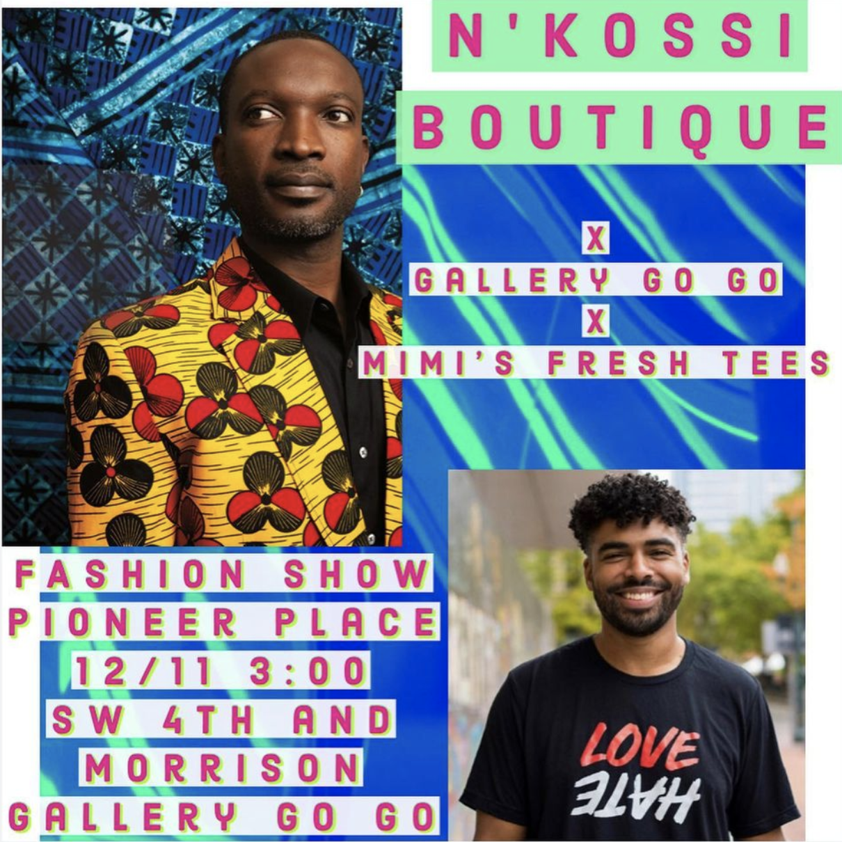 Fashion show with N’Kossi, Mimi’s Fresh Tees Jean, Pierre Nugloze and Kamelah Adams