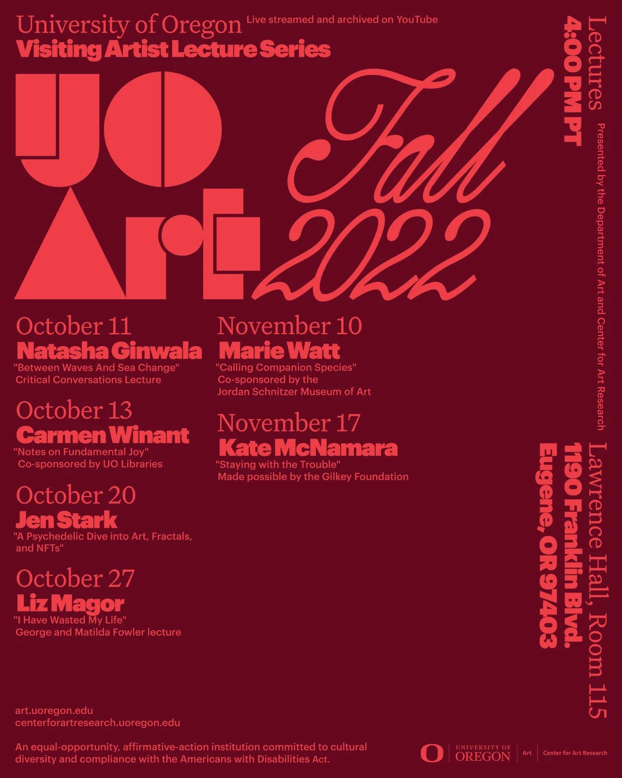 University of Oregon Fall 2022 Visiting Artist Lecture Series
