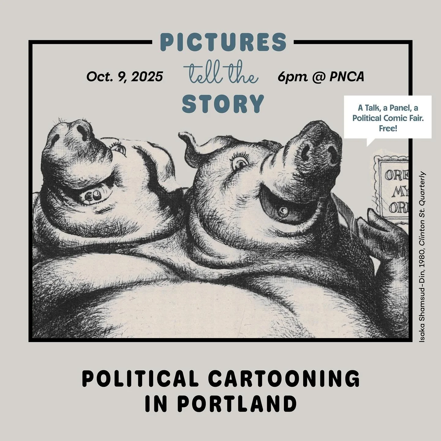 Pictures tell the Story: Political Cartooning in Portland
📍Pacific Northwest College of Art
🗓️⏳Thursday, October 9 from 6 - 8:30pm
📓Agenda📓
Political Comic Fair, 6- 7 PM
Panel Discussion + Talk, 7 - 8:30 PM
(Free &amp; open to the public, livestr