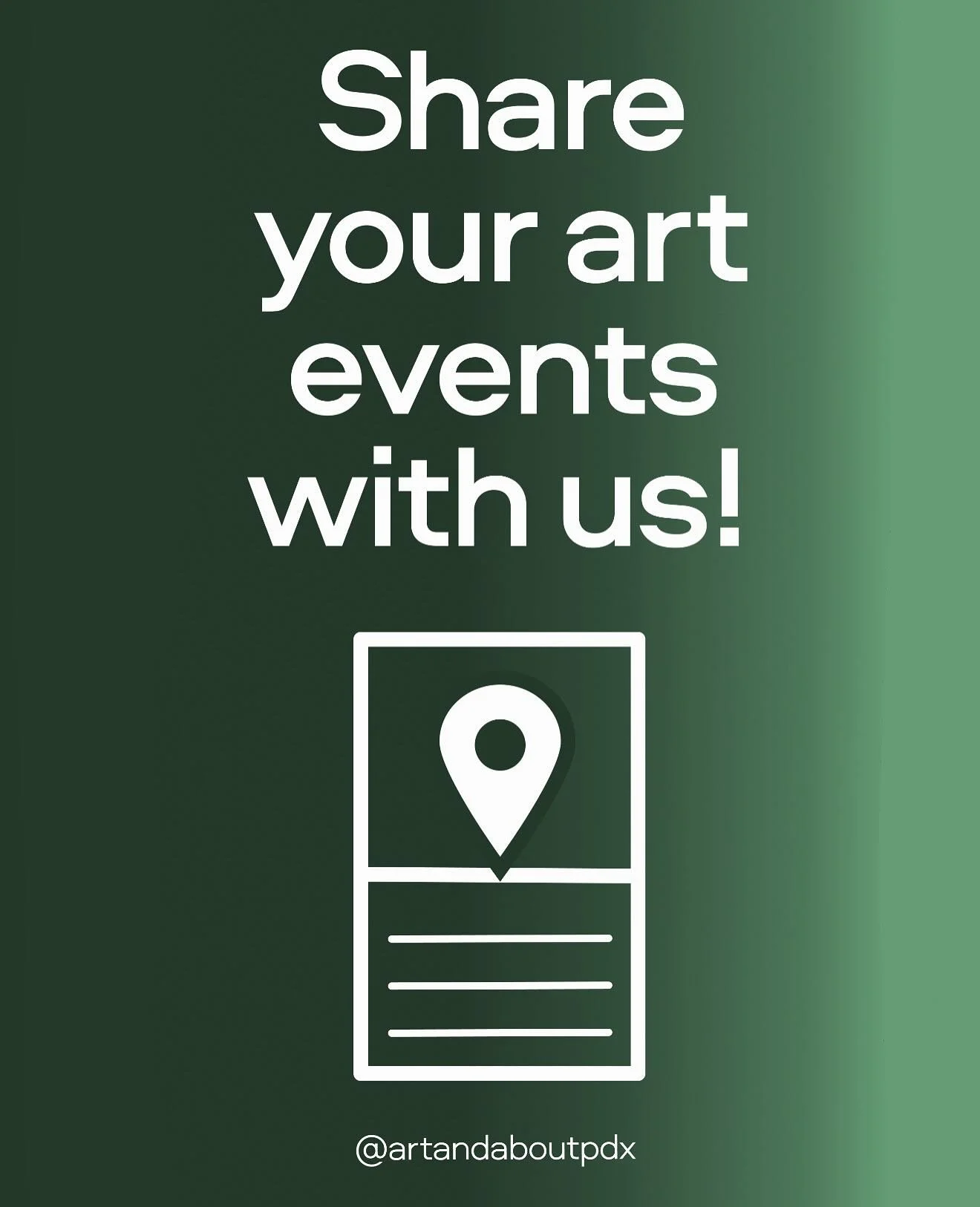 When you submit ✨you help us continue doing what we do best &mdash; highlighting exhibitions and art focused events in #portland and the surrounding regional cities in one platform.✨

Since 2014 𝒜𝓇𝓉 &amp; 𝒜𝒷𝑜𝓊𝓉 has documented and shared art e