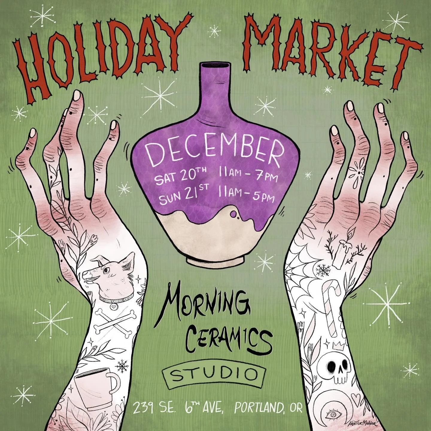 @morningceramics holiday sale this weekend 🗓️Saturday (11-7) &amp; Sunday (11-5)
60+ local vendors
Live Raku Firing 🔥
Workshop + Swag Giveaways!
Guest artists from East Creek Art &amp; Exploring Professional Pottery Students