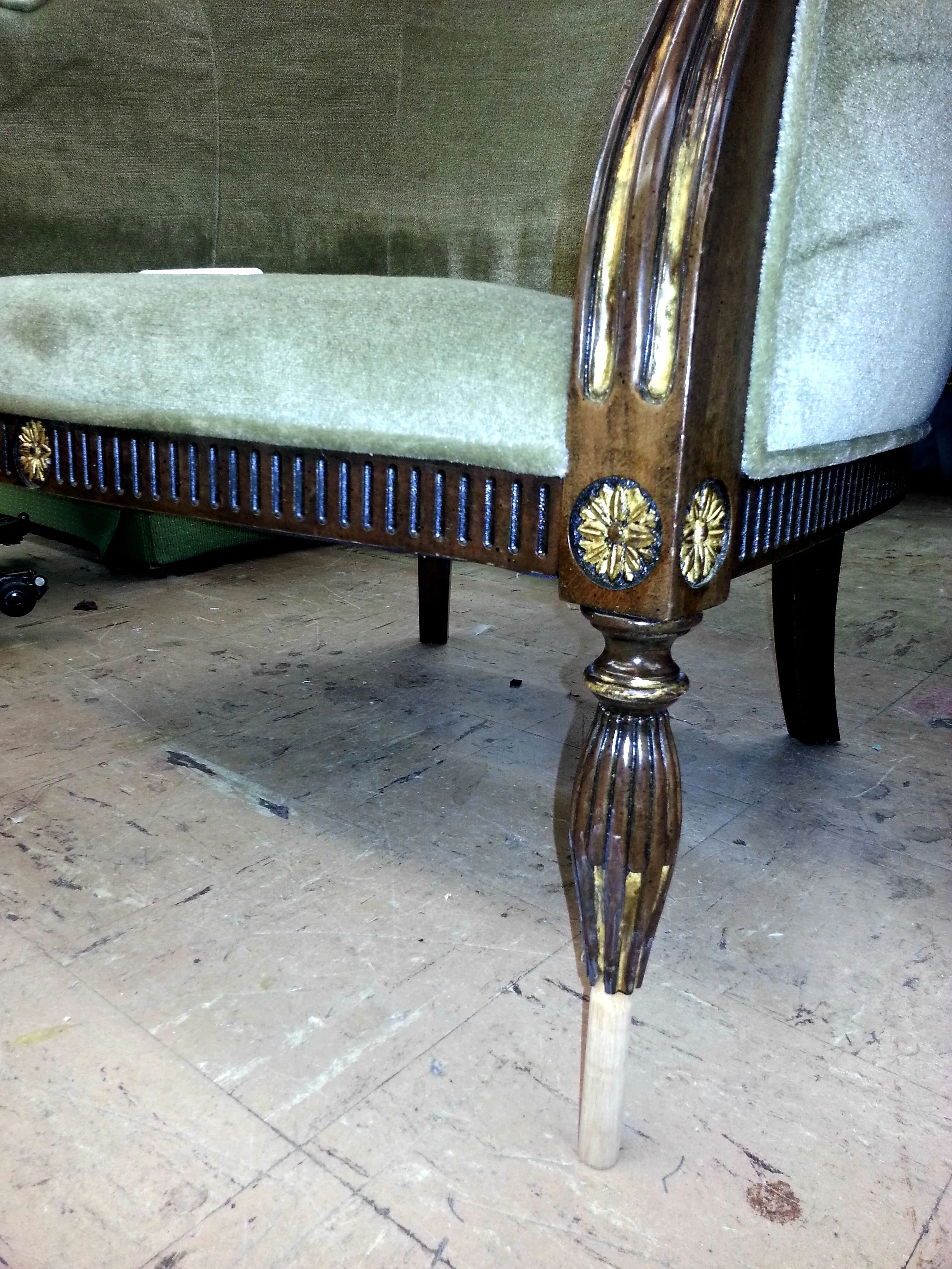 Chair broken leg rebuilt and finish matched to original