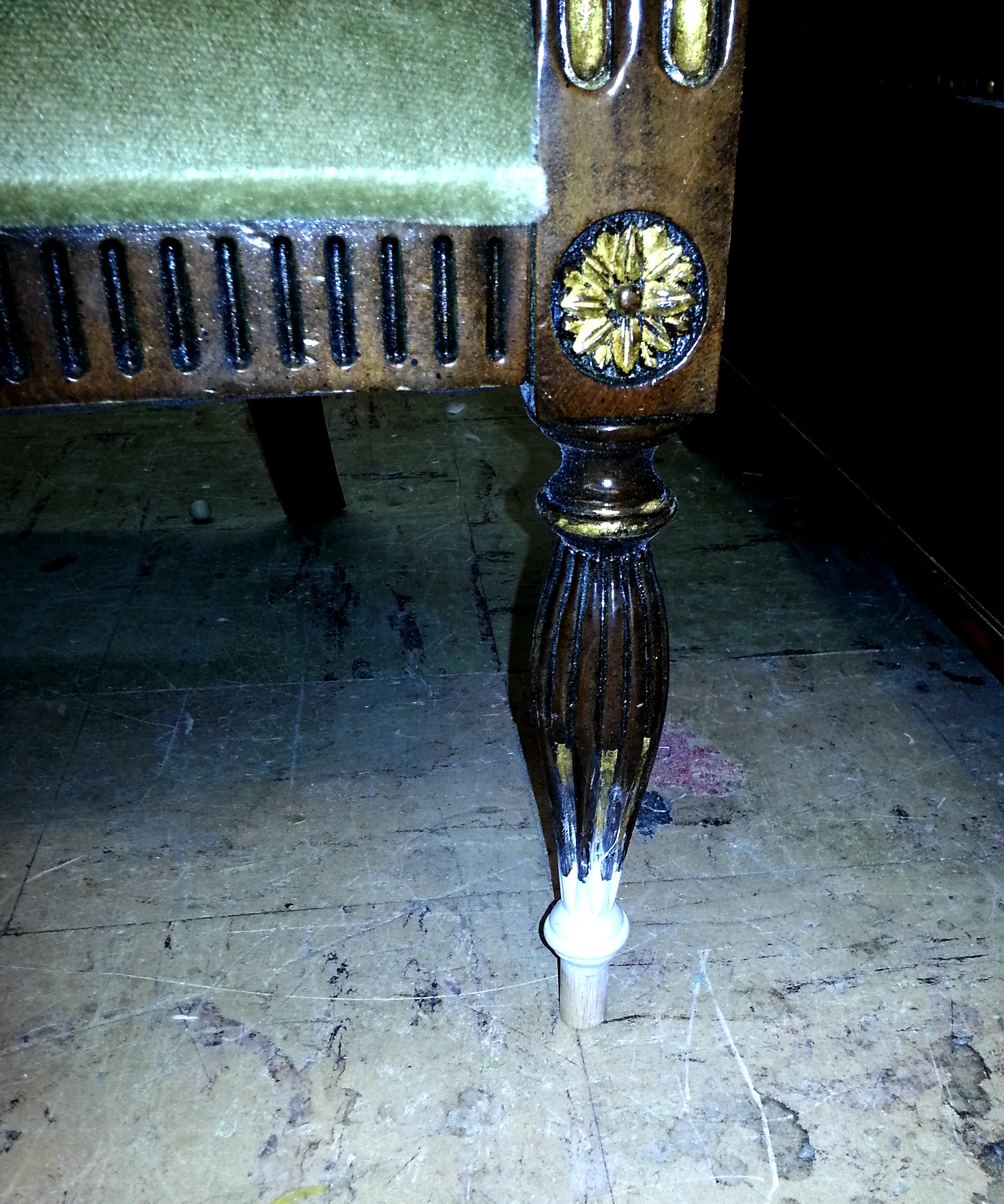 Chair broken leg rebuilt and finish matched to original