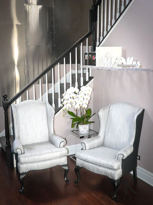 mid-century inspired wingback style chairs