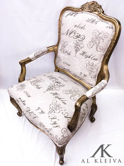 French Bergere style arm chair with gold wood