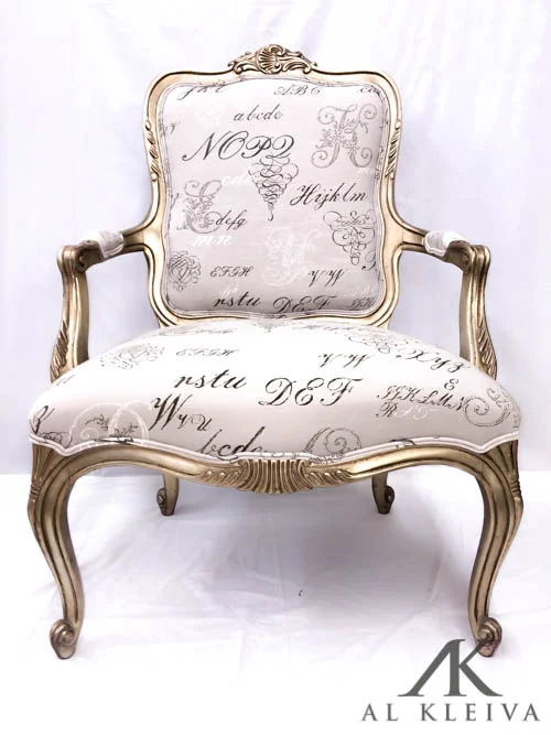 French Bergere style arm chair with gold wood
