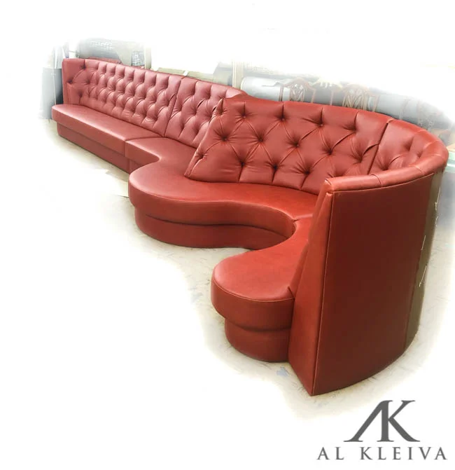 Handcrafted curved diamond tufted banquette