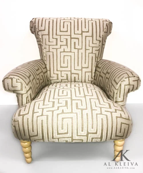 Chair with Greek key inspired fabric