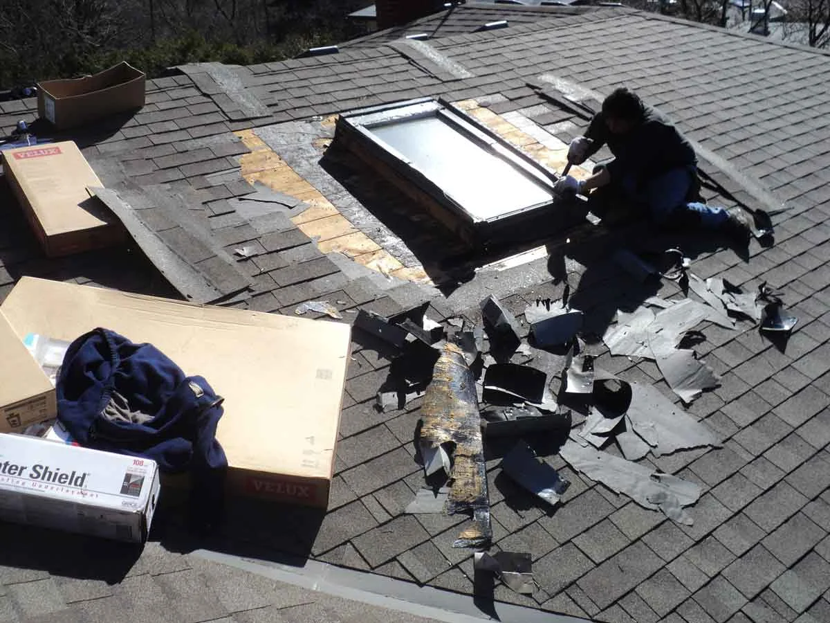 We have to remove all the shingles around the skylights.