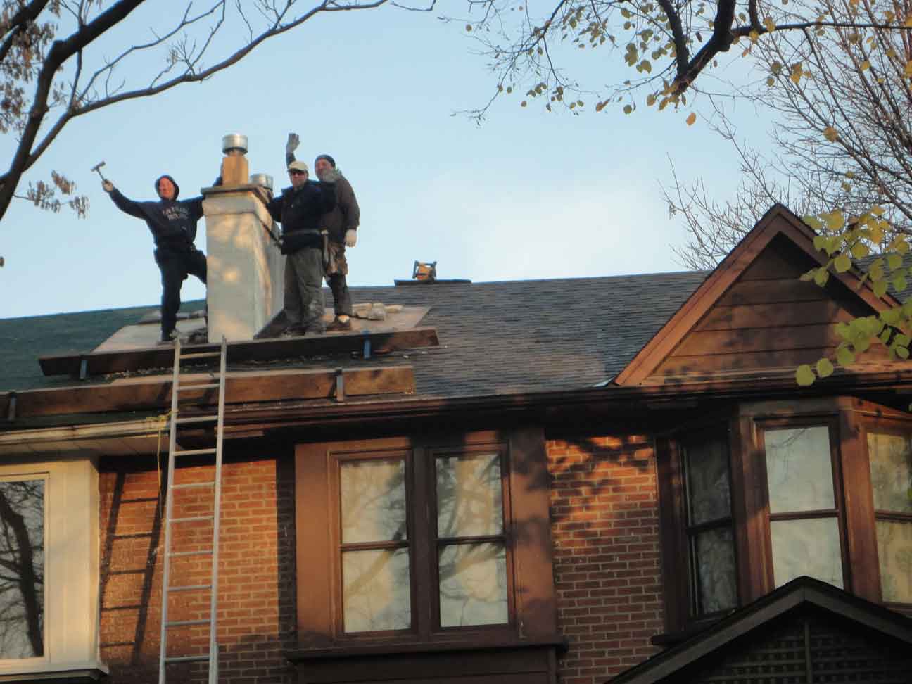 Set up roof protection due to chimney tear down.