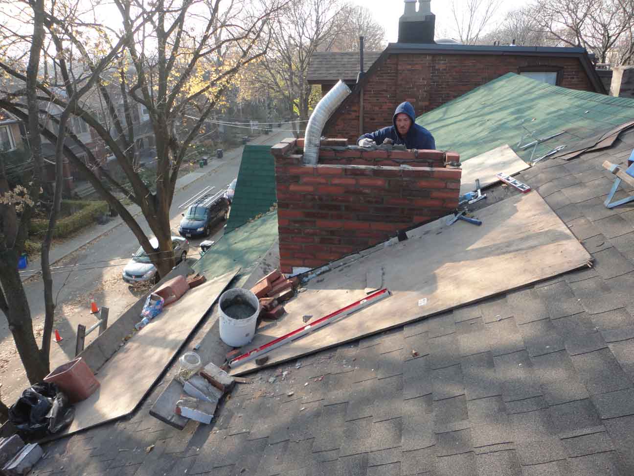 Chimney going up. Made to look rustic.
