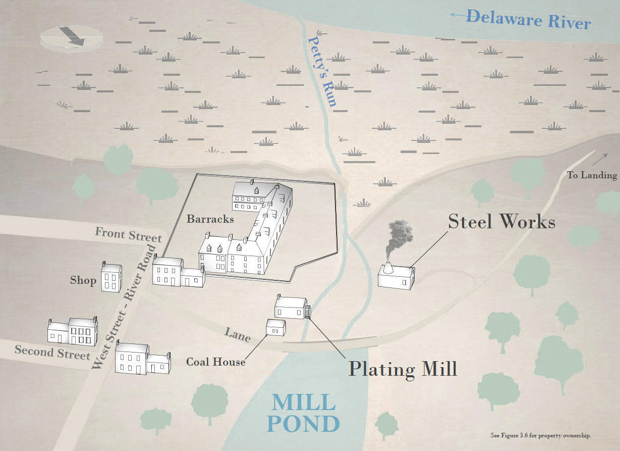 Oblique view of plating mill and steel works