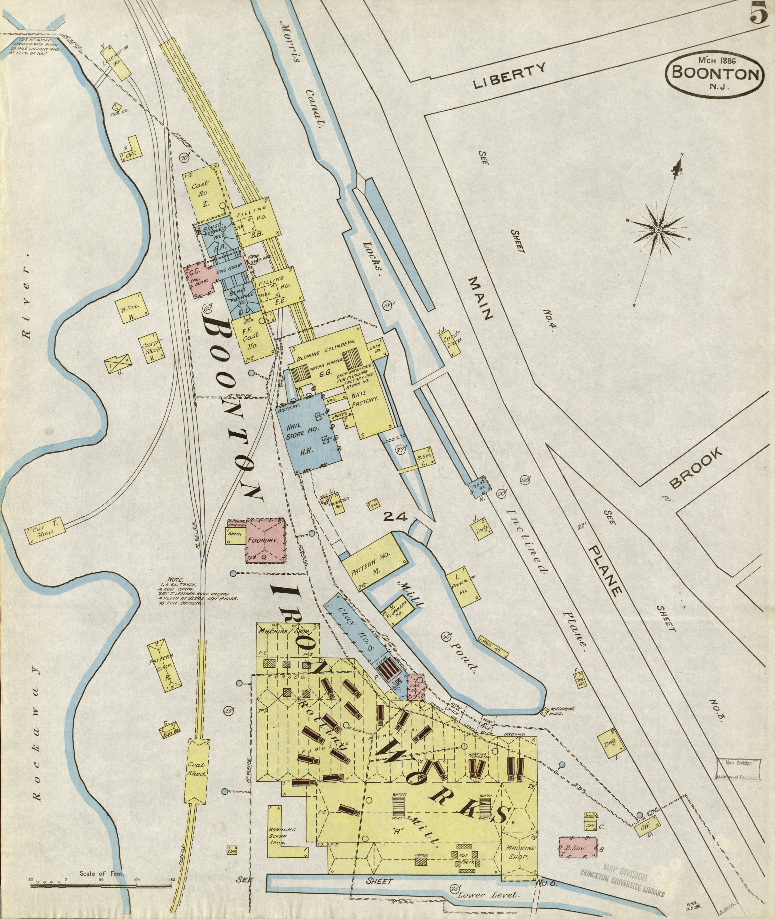 Sanborn Fire Insurance Map of the Boonton Ironworks in 1886