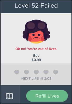 New version of the interface: clicking "Refill Lives" comes with a $0.99 charge.