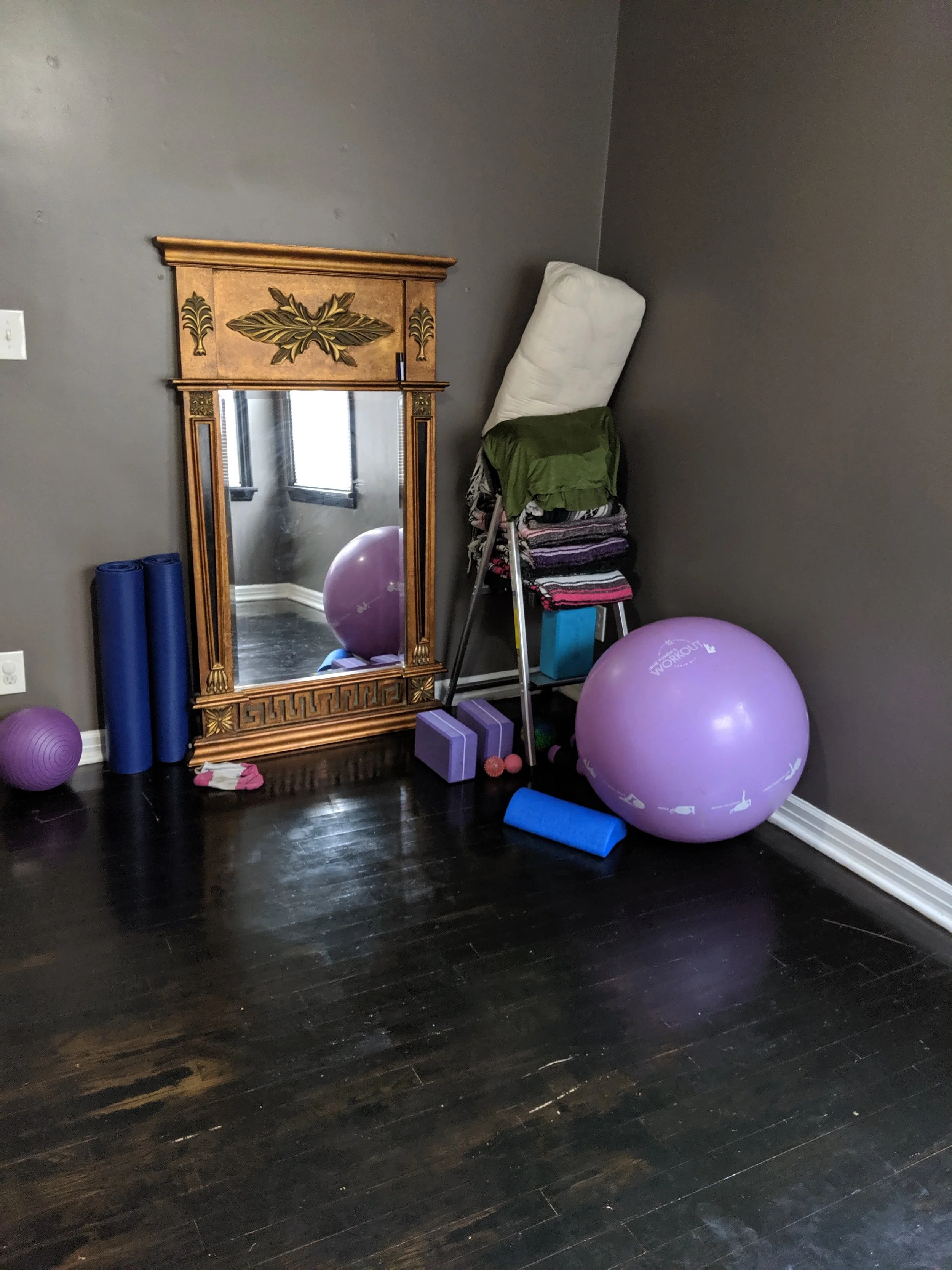 Various props used in Whole Body Core classes (Picture of my home studio)