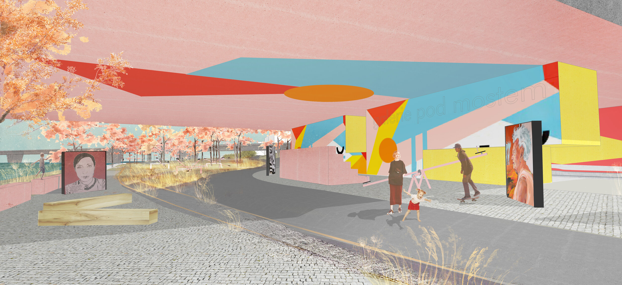  plocha pro mostem Barikádníků s novým využitím pro venkovní galerii a skatepark 
