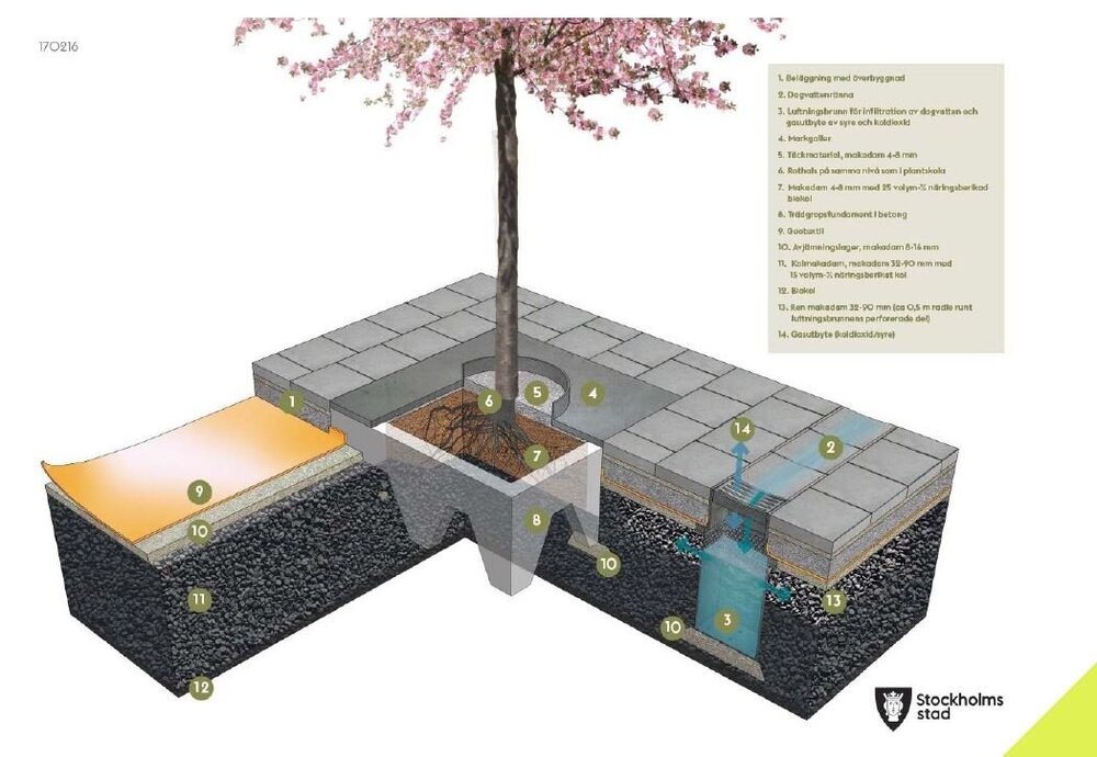 Technologie Švédského systému - výsadba stromu ve zpevněném povrchu