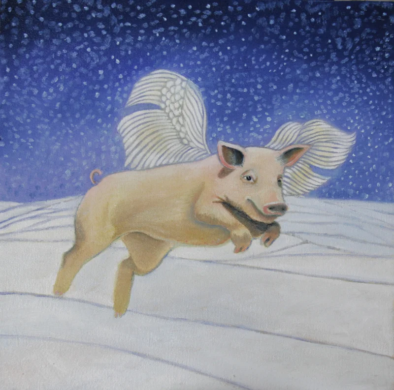  "Pigs Fly/Winter" 15"x15" 