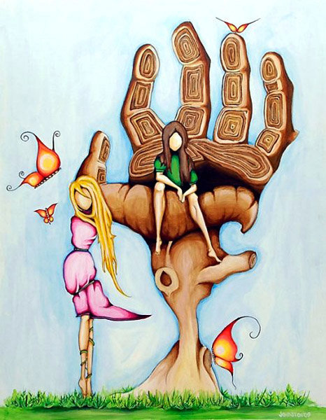 Childhood - This is a piece I finally painted in college from a sketch I'd made in high school. It's one that has stuck with me through the years and I intend to repaint it sometime as my skills progress.
