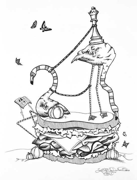 Flamenco Games - Part of a series of surreal ink drawings I did several years ago. It's a series I wanted to transfer to canvas and color but never did (yet!). 