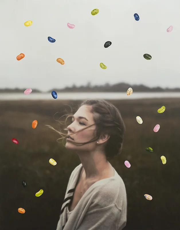  Collaboration Photo: Jason Meyer Model: Sarah Meyer Jellybeans Painting: Laura Johnston  11x14" acrylic on photo print 2017 