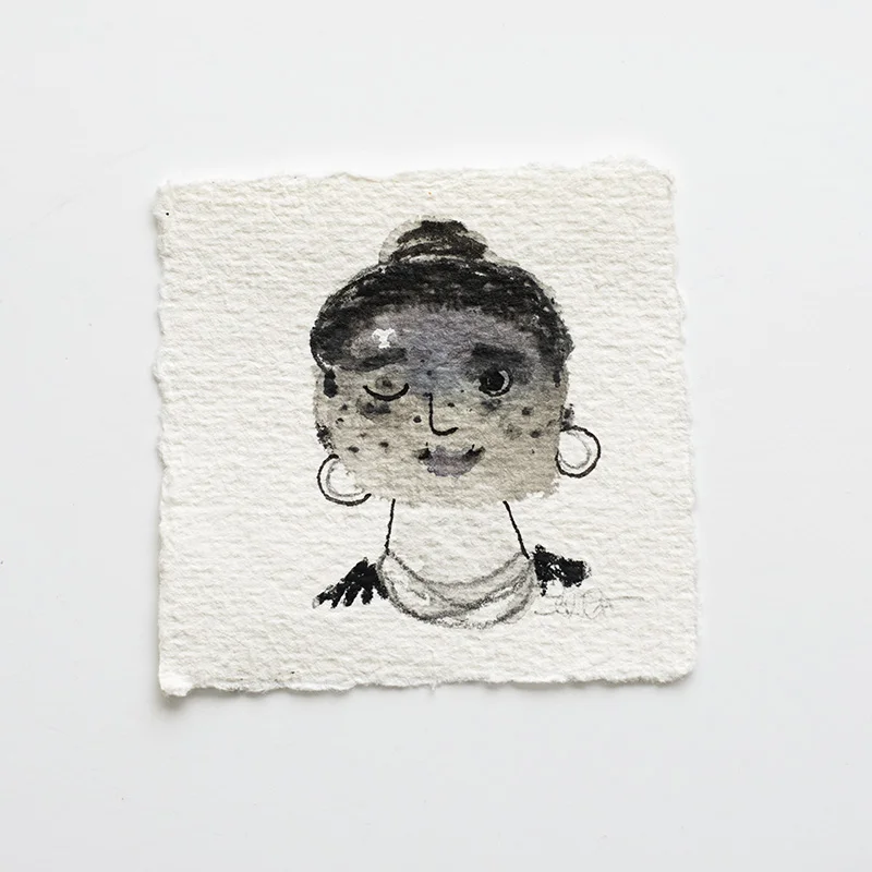 Laura Johnston Freya 3x3" mixed media on paper 2017