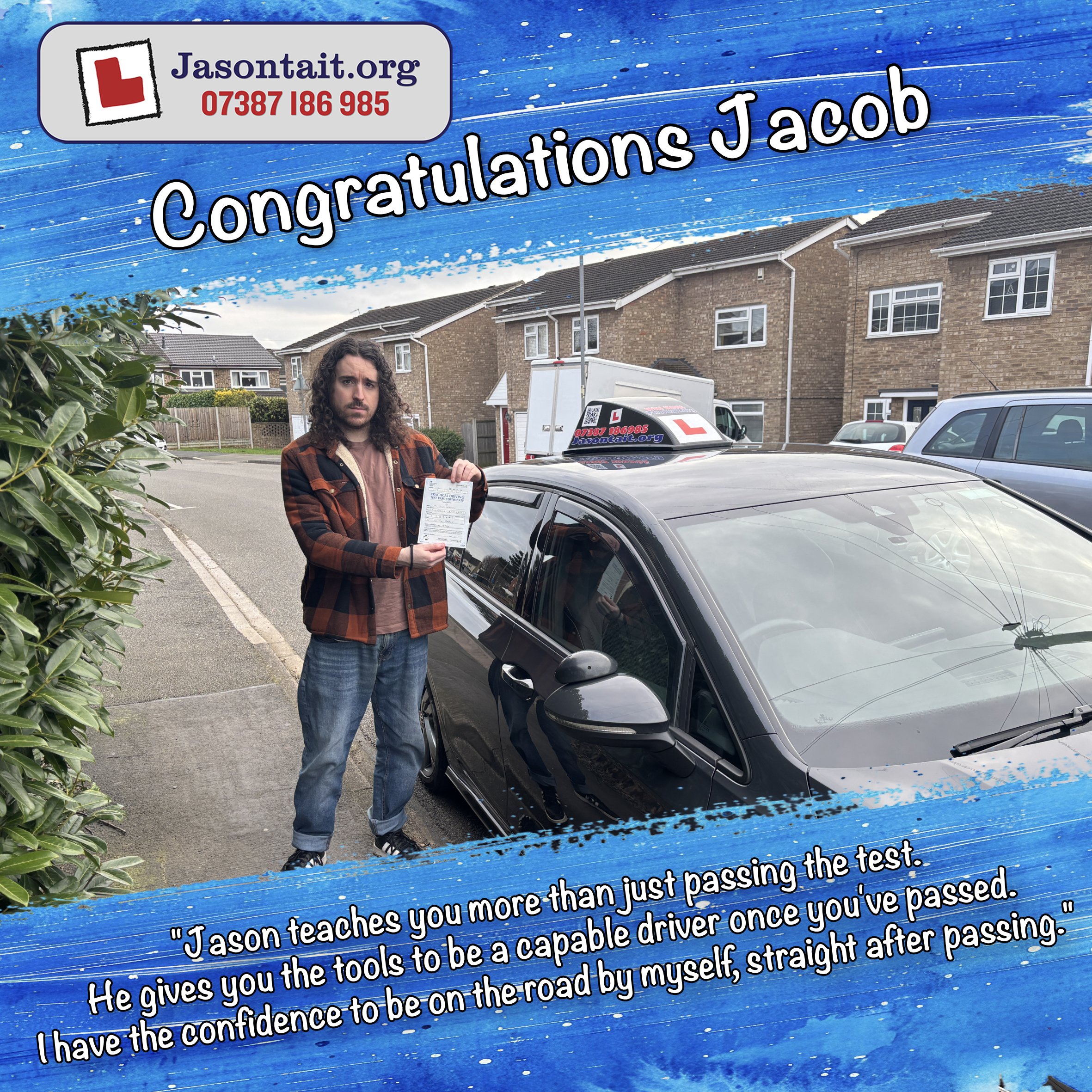 Jacob after passing her test in Bedford with Jason Tait Driver Training