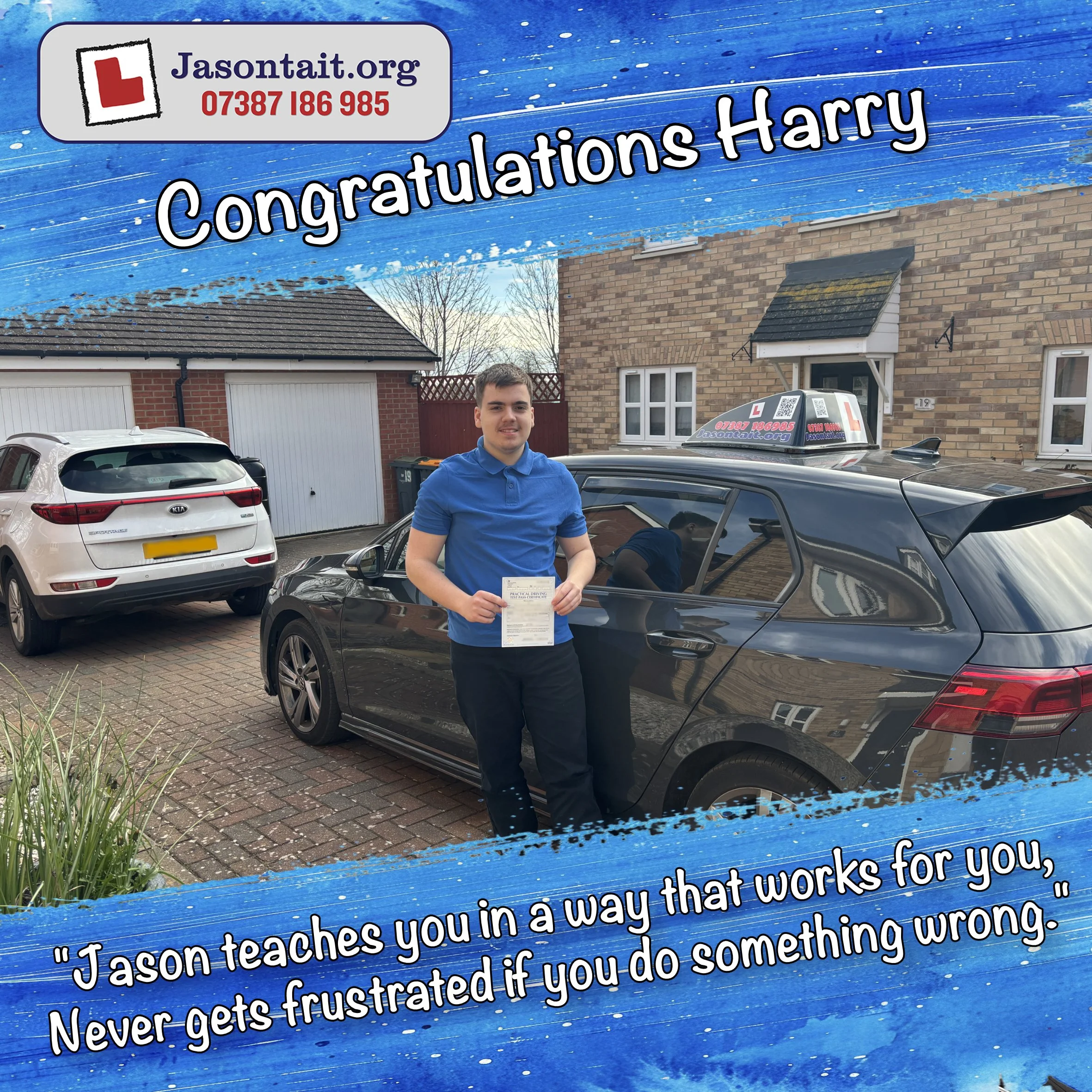 Harry after passing her test in Bedford with Jason Tait Driver Training