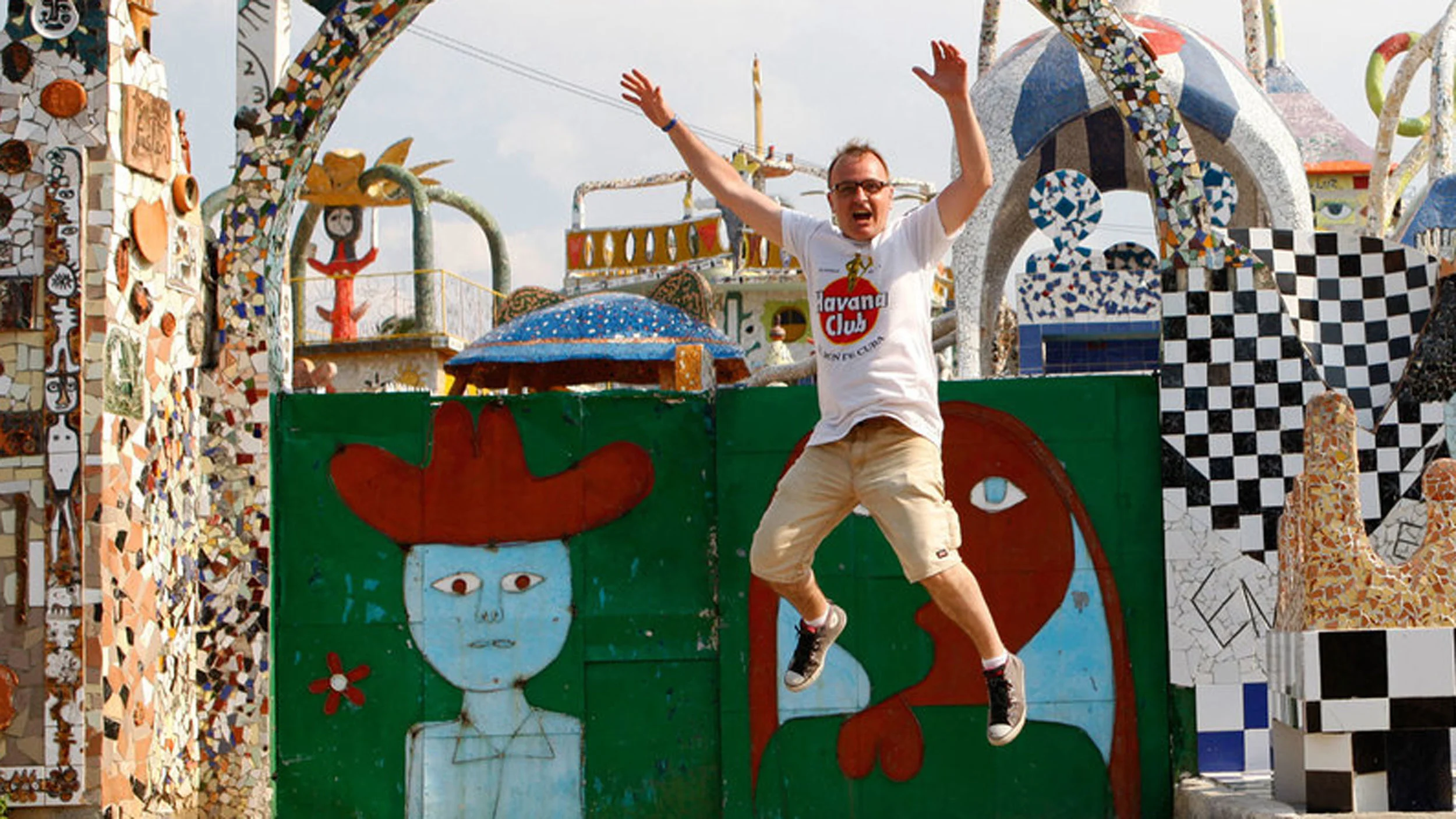 Jumping for joy at Jose Fuster's house. Havana, Cuba.