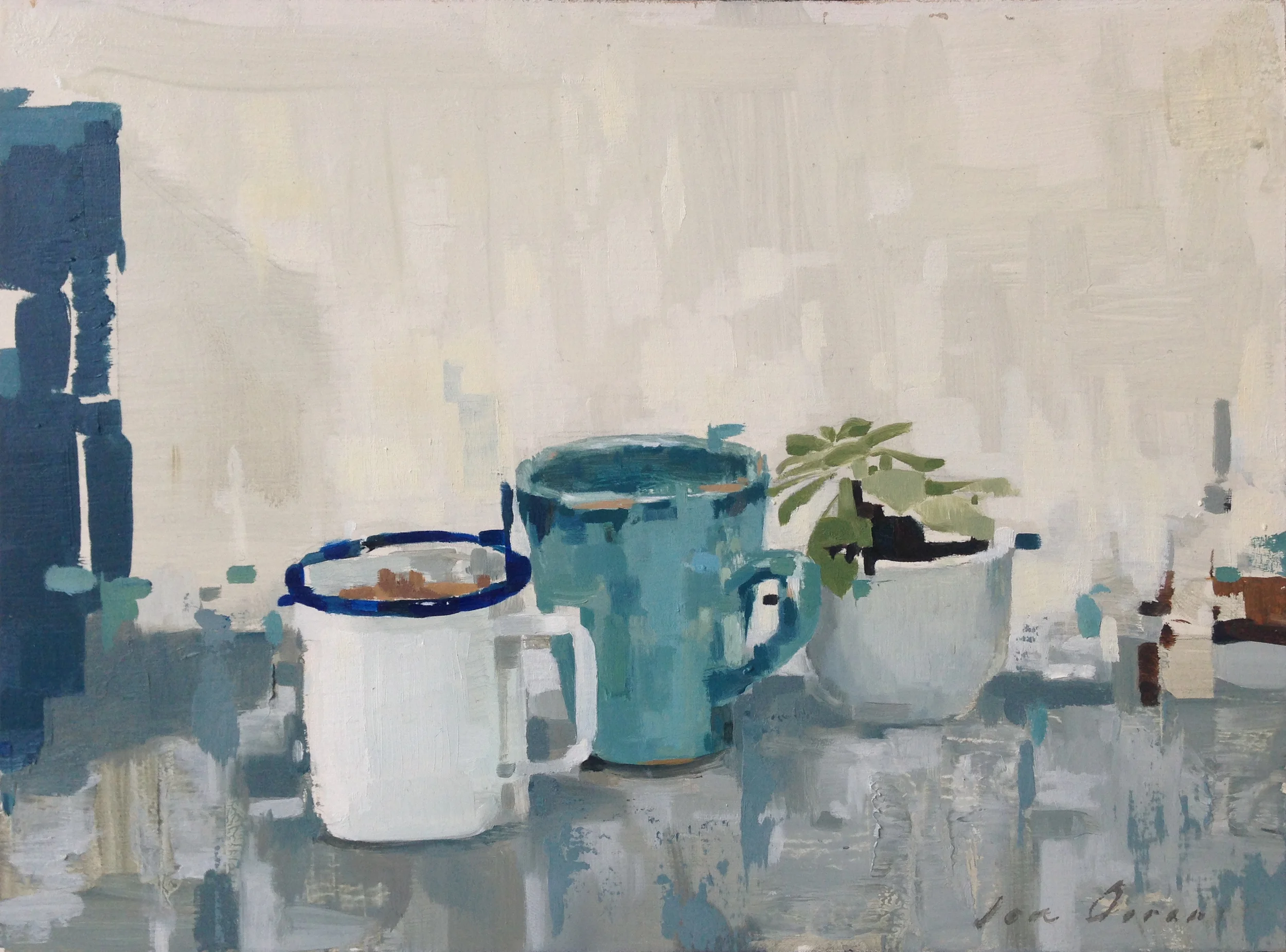 Still life of two cups and plant