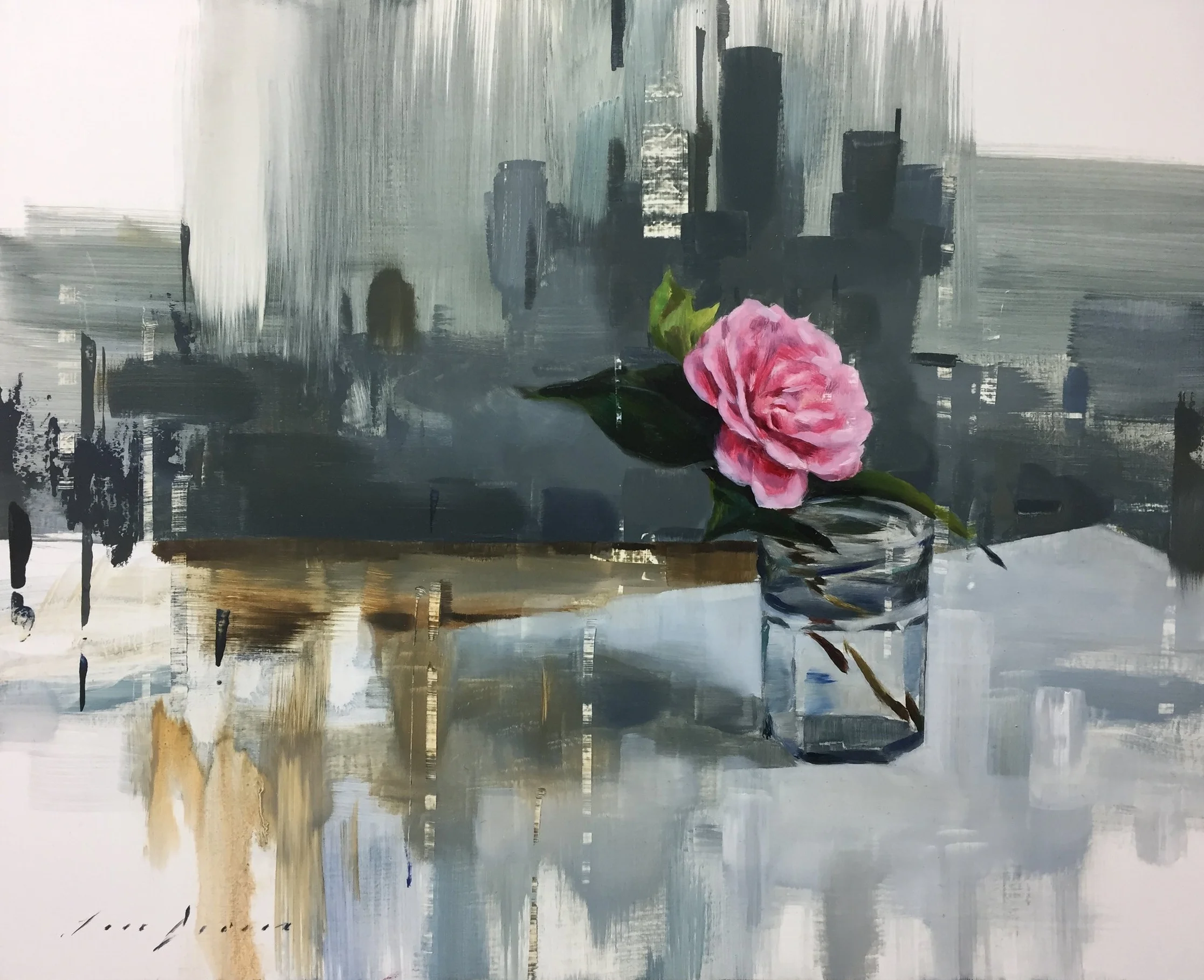 Pink Camellia and Grey