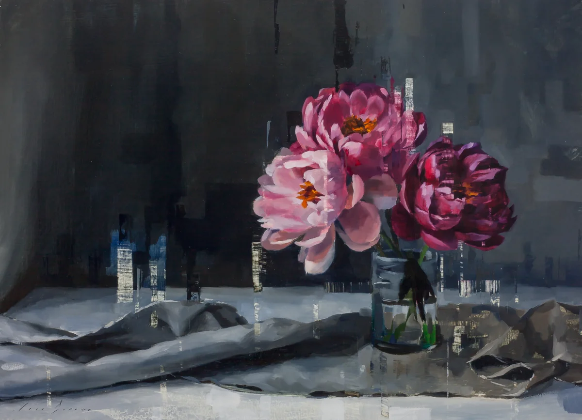 Open Peonies and Linen