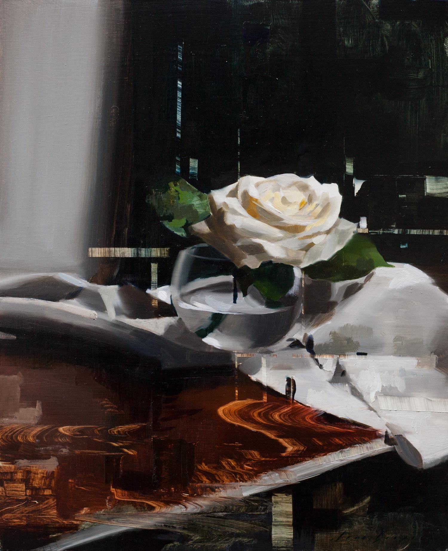 Rose on Table with Linen