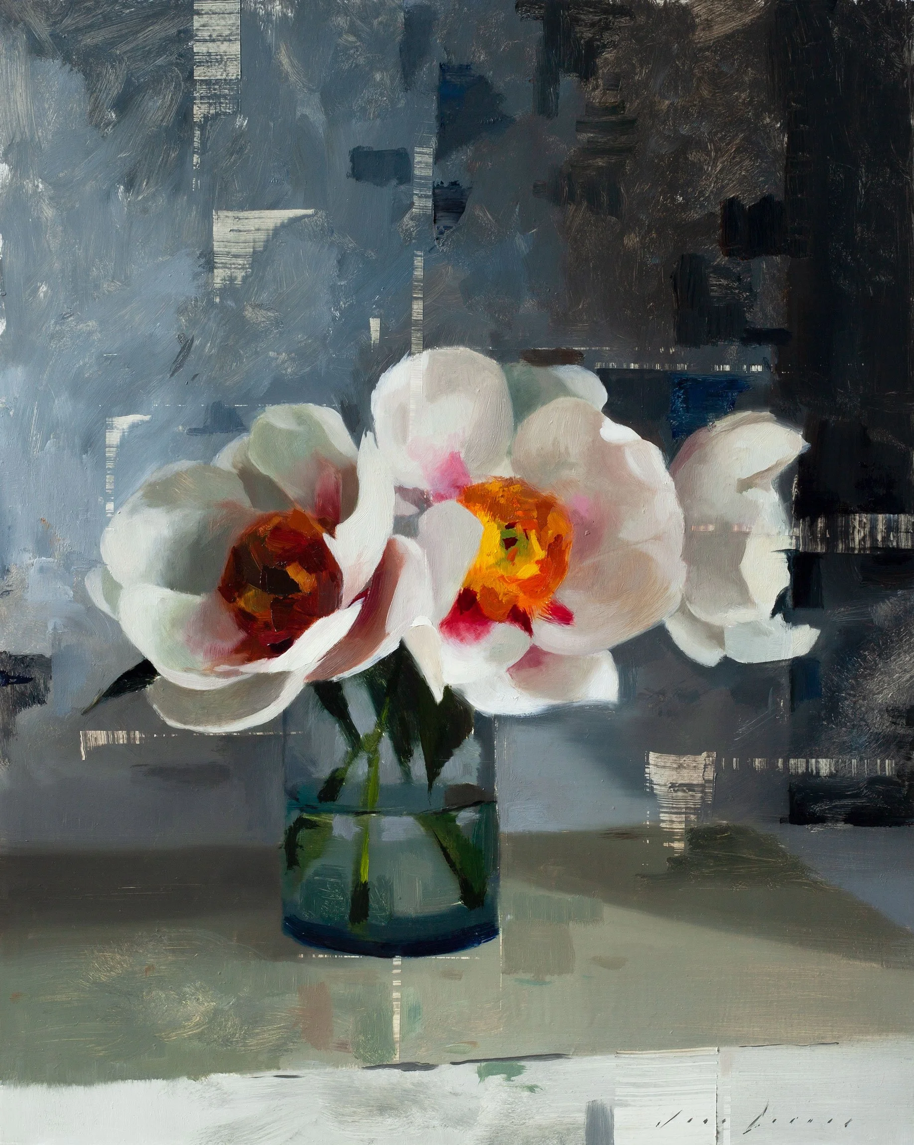 Three White Peonies and Cool Shade Print