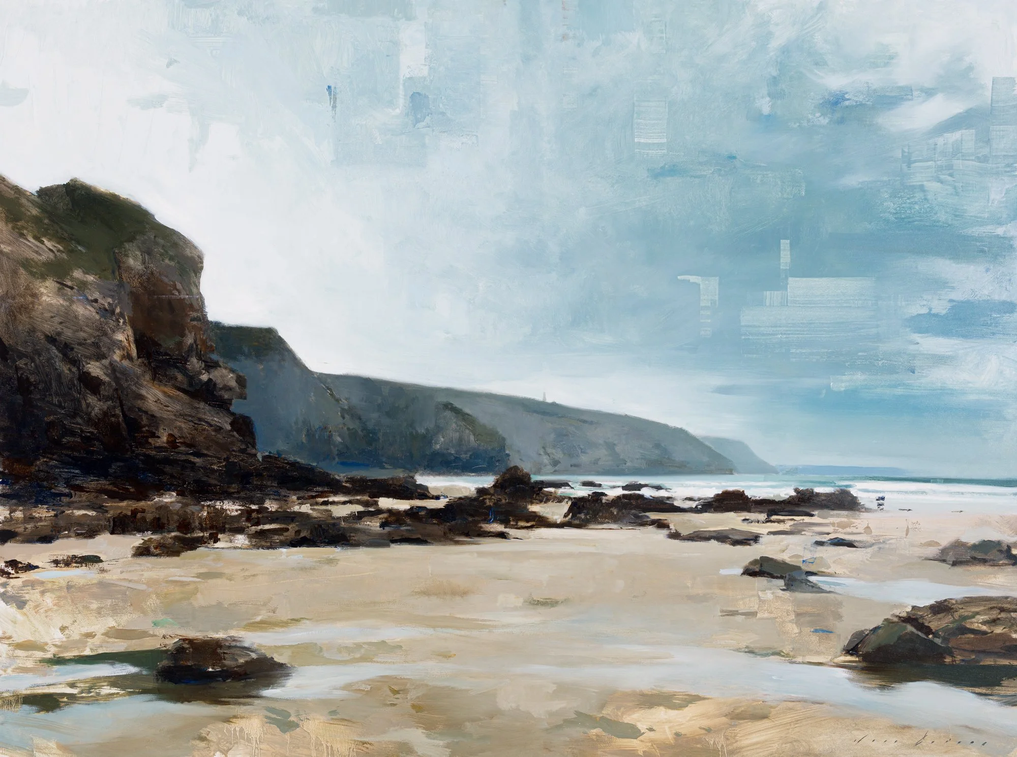 Distant Cliffs at Porthtowan Print