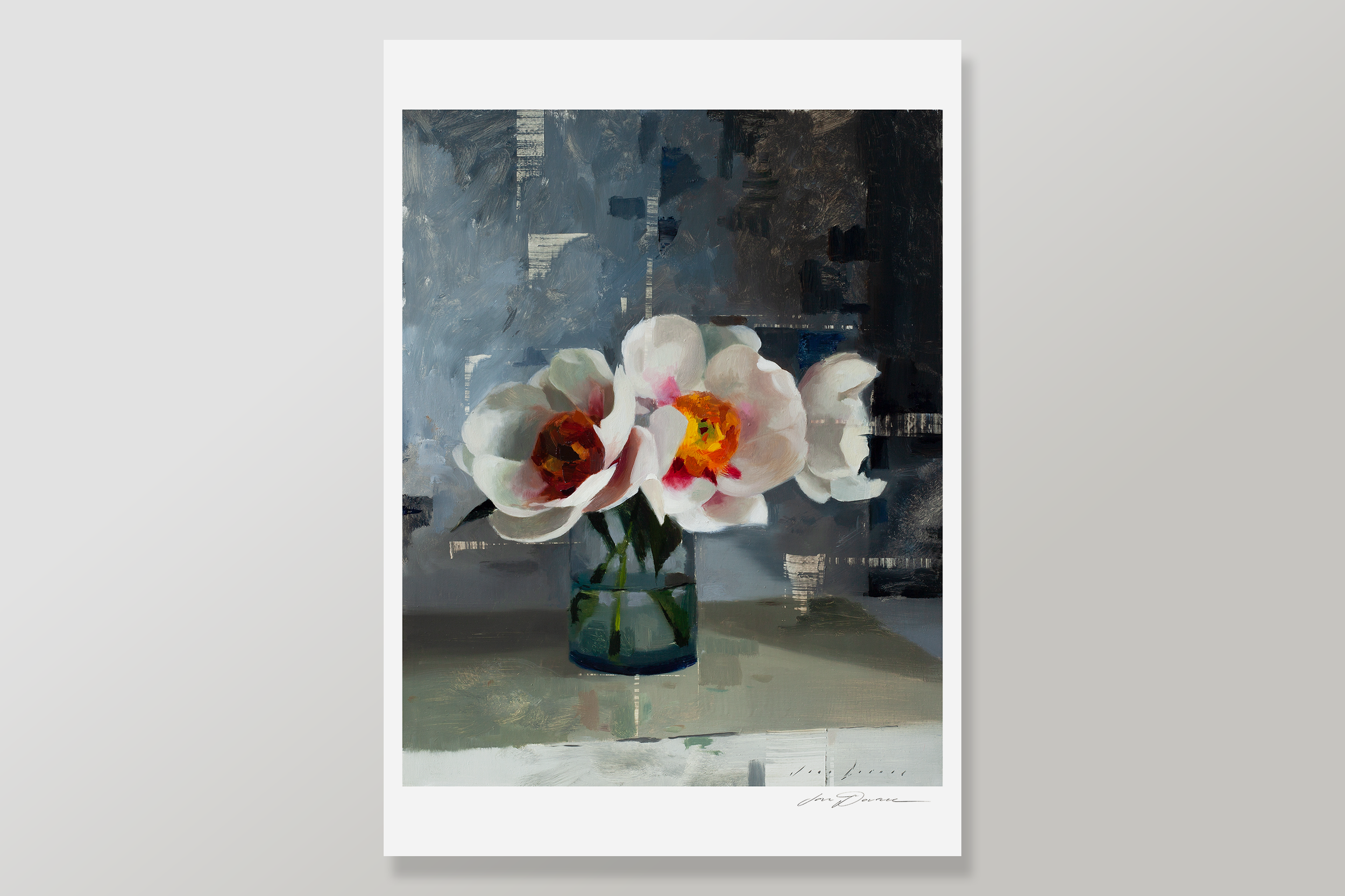 Three White Peonies and Cool Shade Print