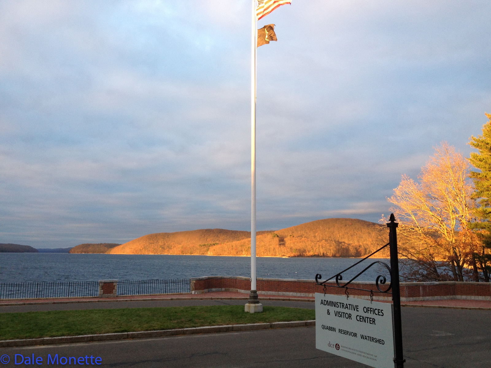 As I was closing the Visitors Center one night located at the Winsor Dam, the late afternoon sun was setting in the west and setting the Quabbin Hill on fire with late afternoon sunlight.